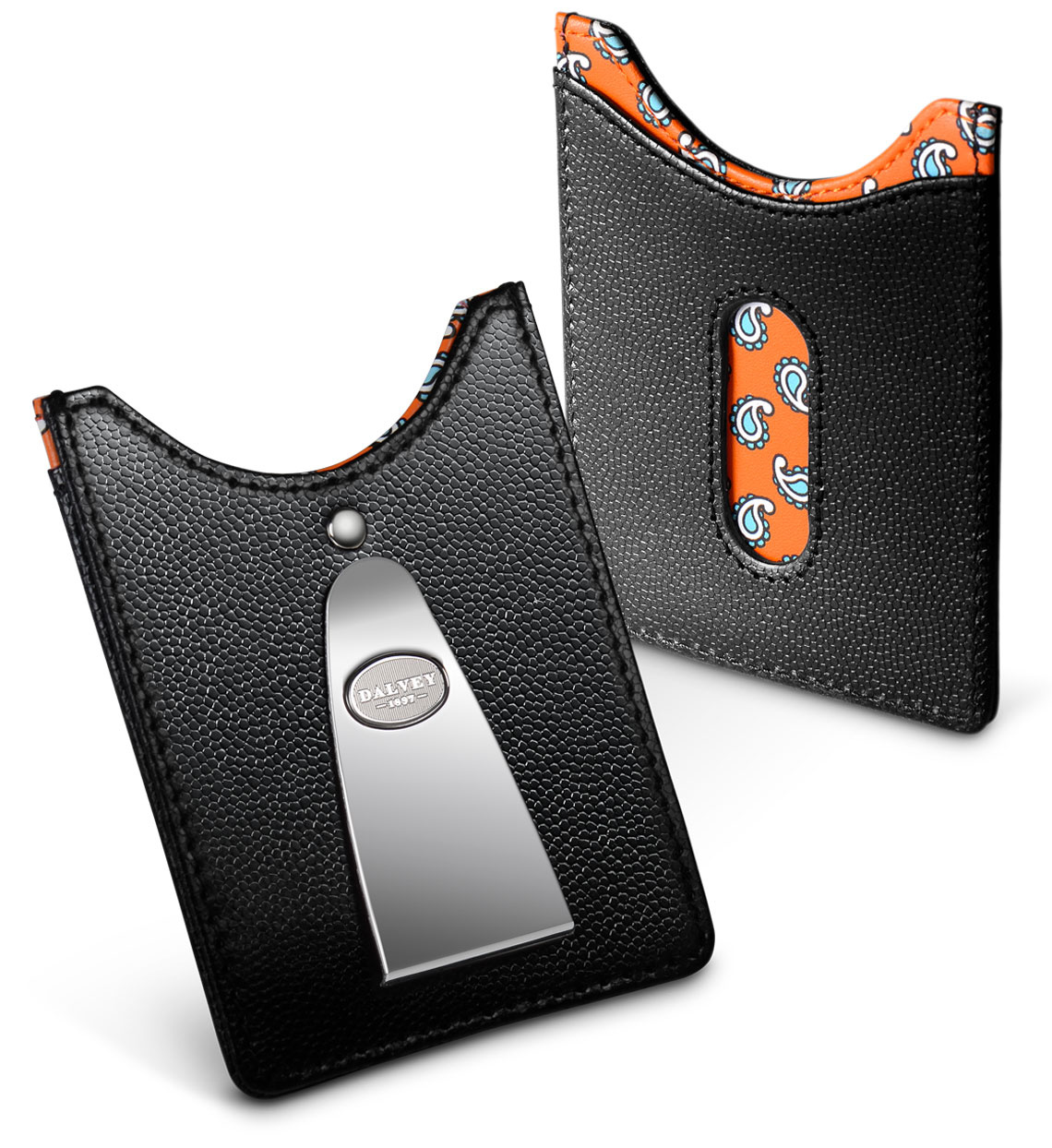 Access Credit Card Case And Money Clip Black/orange Paisley Dalvey