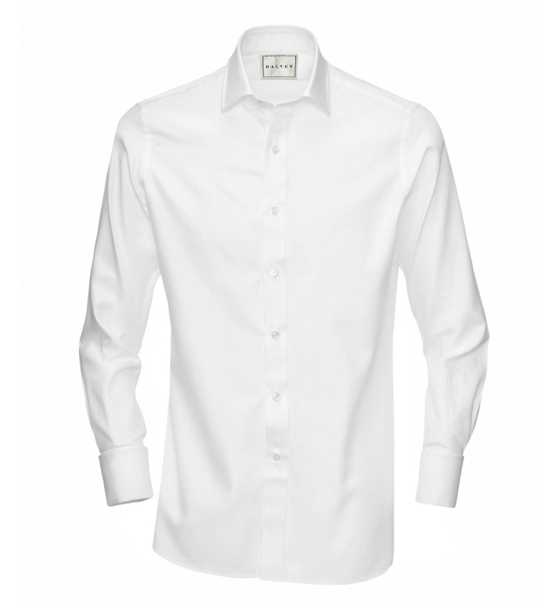 Shirt Double Cuff Solid White Herringbone Twill - Dalvey