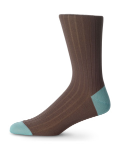 English Cotton Lisle Socks Brown & Light Turquoise