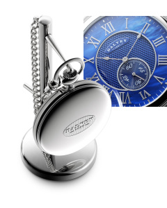 Full Hunter Pocket Watch Blue Mother Of Pearl & Stand Set