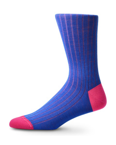 Italian Merino Wool Socks Contrast Rib Blue & Pink