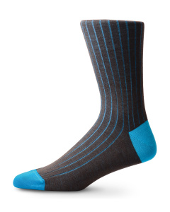 Italian Merino Wool Socks Contrast Rib Brown & Aqua