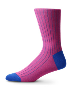 Italian Merino Wool Socks Contrast Rib Pink & Blue