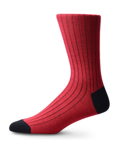 Italian Merino Wool Socks Contrast Rib Red & Navy