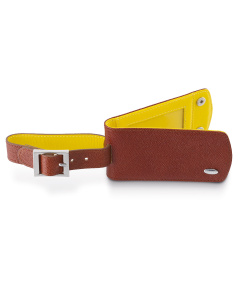 Leather Address Tag Brown Caviar With Yellow