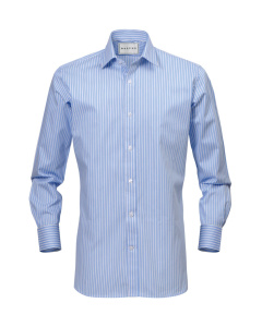 Shirt Button Cuff Ennis White Stripe On Blue Twill