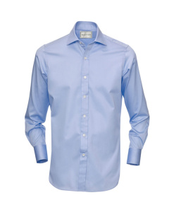 Shirt Button Cuff Solid Blue Poplin