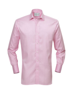 Shirt Button Cuff Solid Pink Micro Herringbone