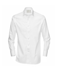 Shirt Double Cuff Solid White Herringbone Twill