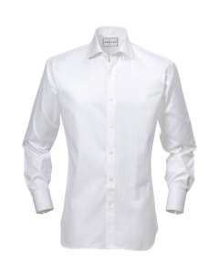 Shirt Double Cuff Solid White Herringbone With Stripe