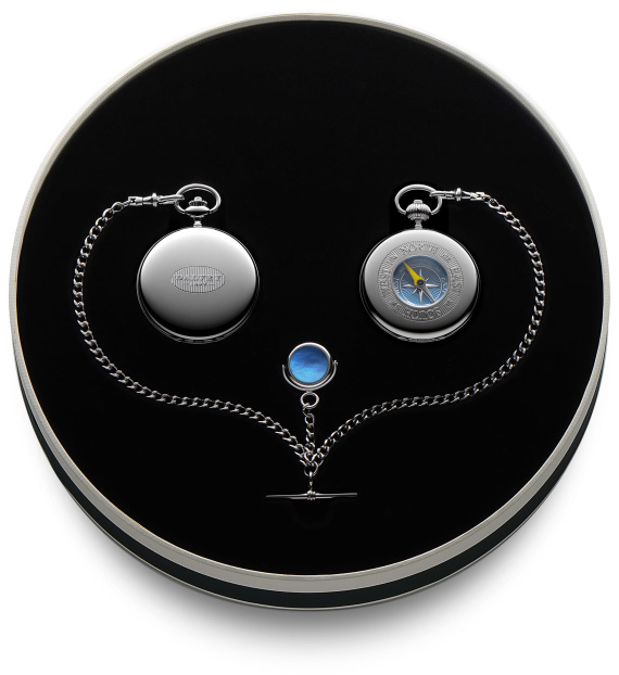 Pocket Watch Pocket Compass and Double Albert Gift Set Blue MOP